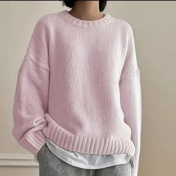 Baby Pink Women's Crew Neck Sweater - Picture 3 of 4